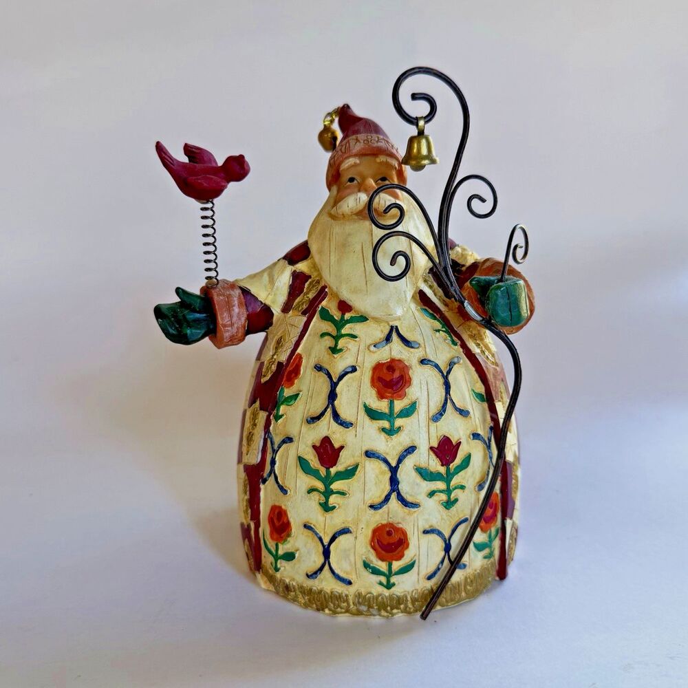 Jim Shore Santa Christmas Resin Figurine Painted Metal Scrollwork Bell 3D Effect